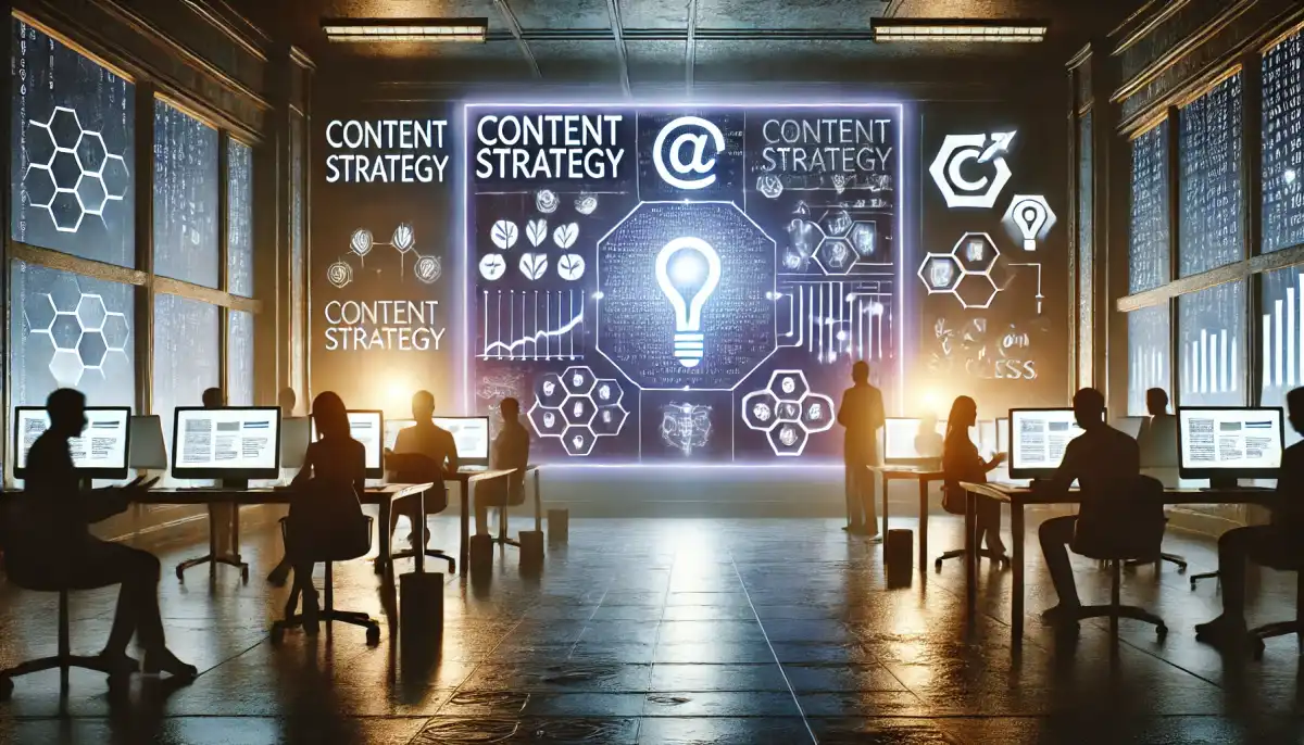 Een mysterieuze ruimte vol silhouetten die in het geheim werken aan een krachtige contentstrategie